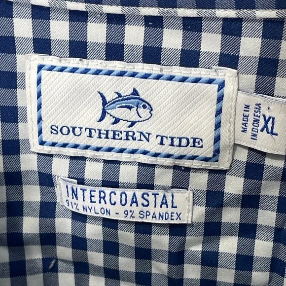 Southern Tide Gingham Intercoastal Sport Button Down Shirt in Yacht Blue XL - Picture 9 of 10